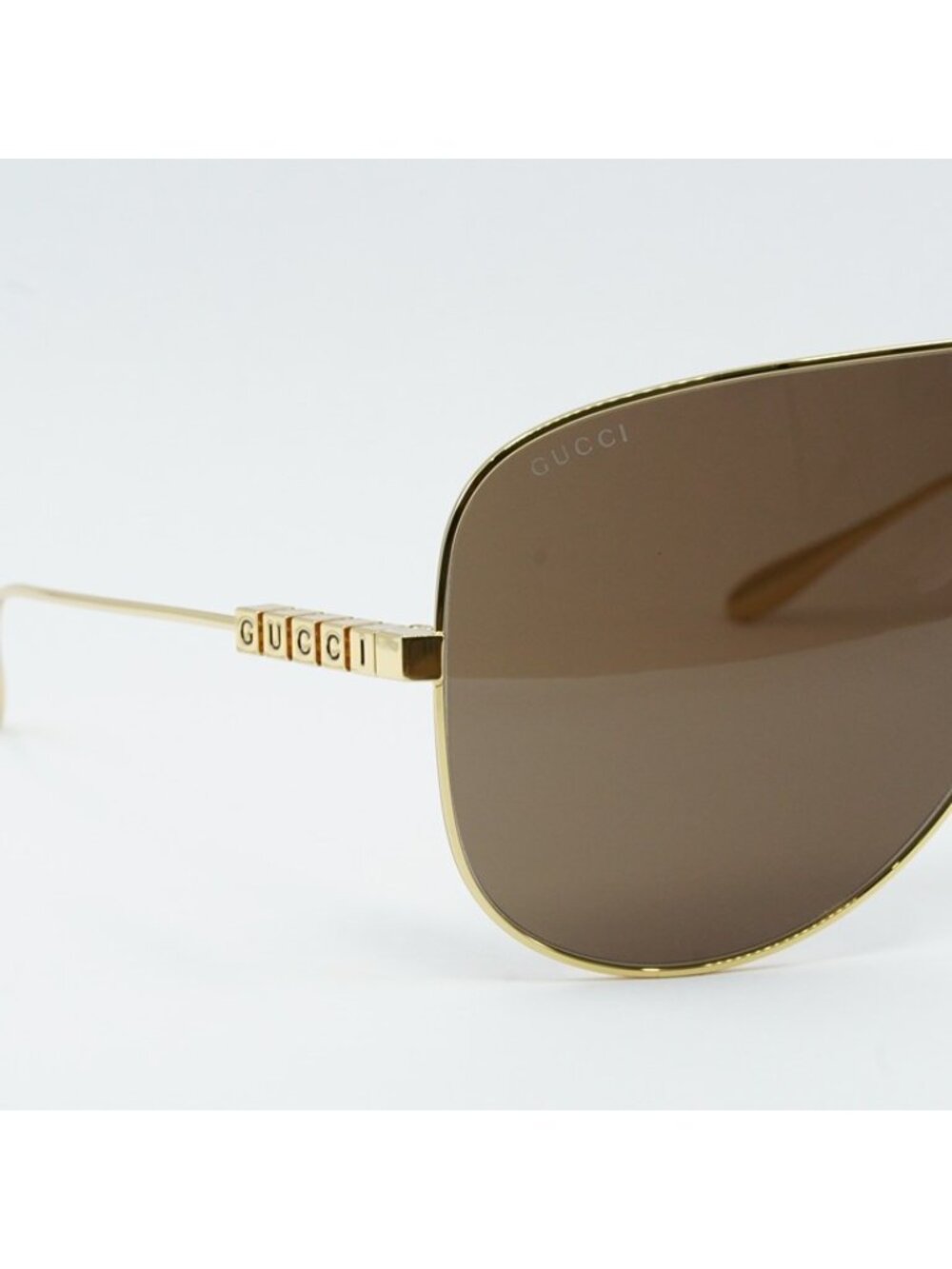 Gucci GG1436S 002 Sunglasses Gold Shield Frame, Brown Lenses - Picture 10 of 12